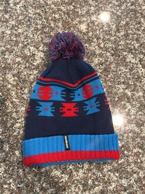 Patagonia Kids Navy, Blue & Red Pom Knit Beanie